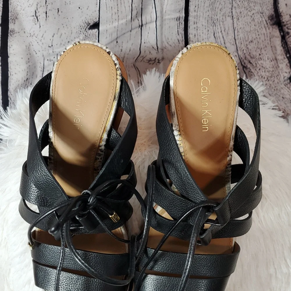 Calvin Klein Black Strappy Heeled Sandals Size 8.5 EUC